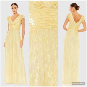 Mac Duggal 5646 Womens EMBELLISHED FLUTTER CAP SLEEVE A LINE GOWN Runs Large